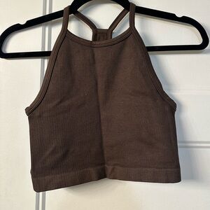 TNA Chocolate Ribbed Halter Top